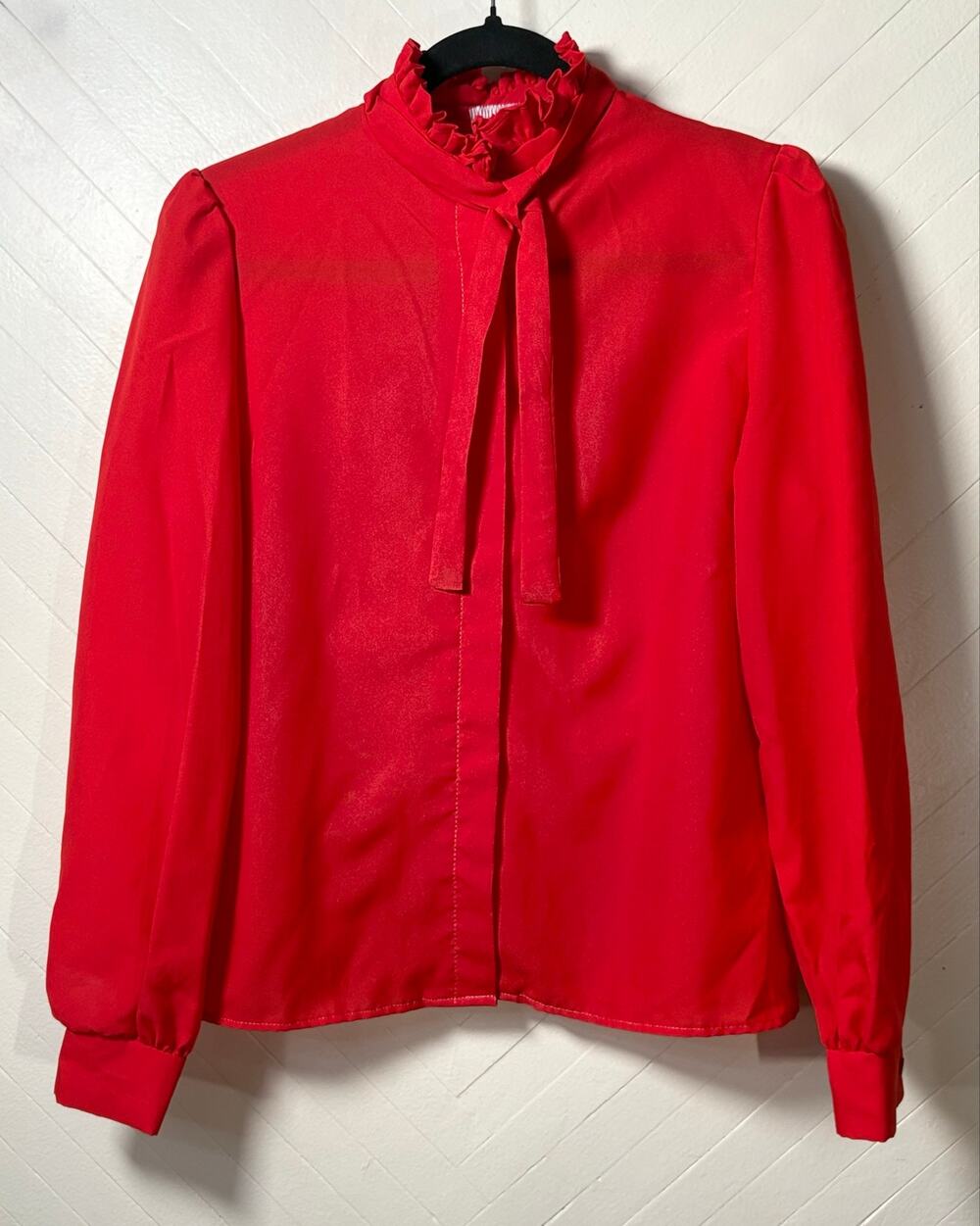 Vintage Upper Crust 100% Polyester Tie Neck Red Orange Blouse Women's Size Med